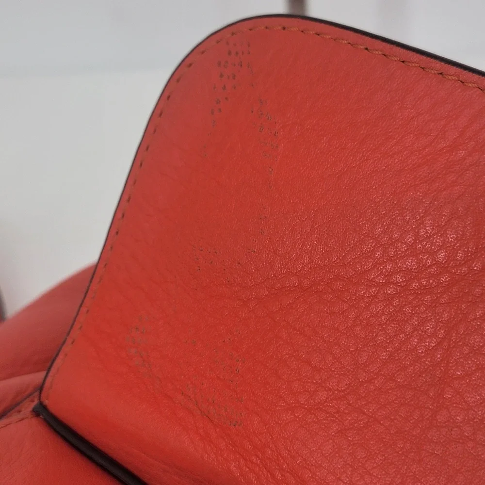 MCM Satchel Handbag Coral Orange Pebbled Leather Gold Hardware 2-in-1 Crossbody